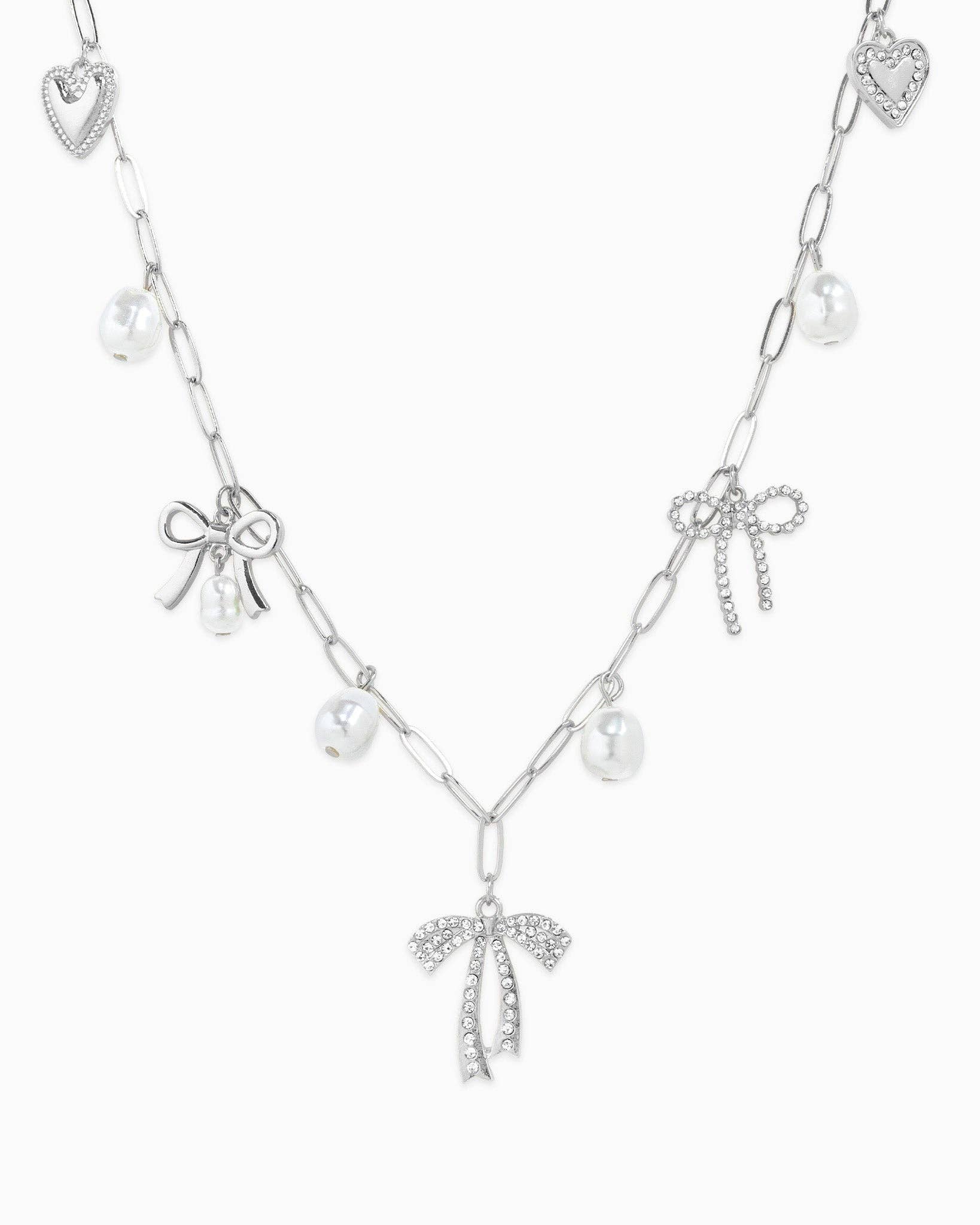 Pearl Bow Charm Necklace