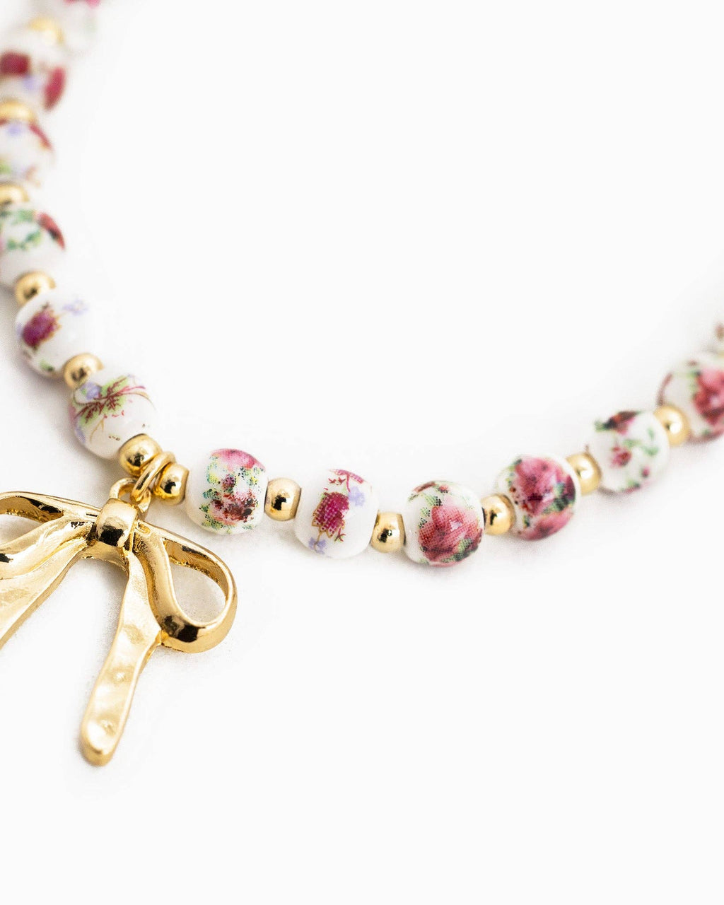 Pink Beaded Bow Pendant Necklace
