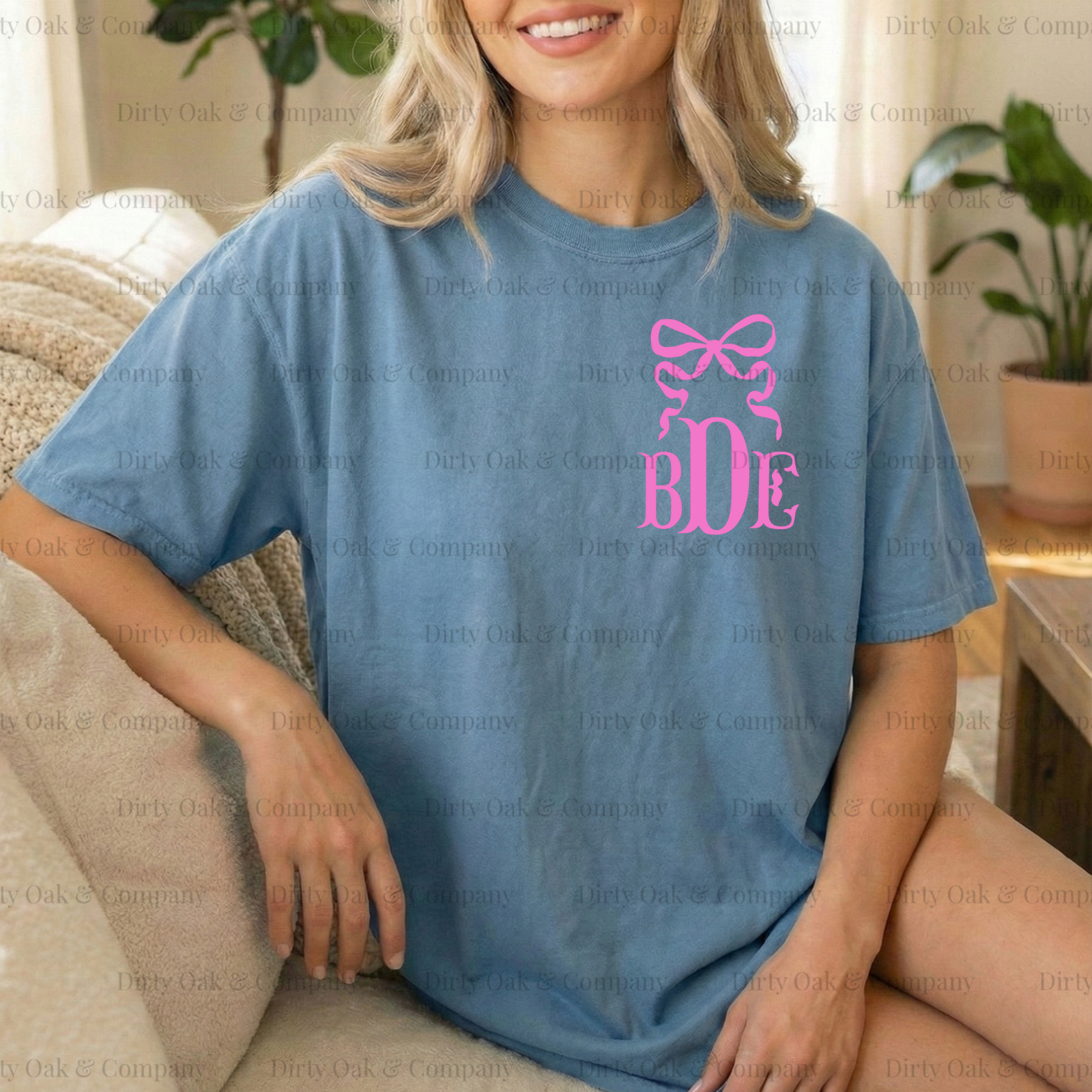Pink Bow Pocket Initial Women’s tee
