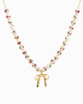 Pink Beaded Bow Pendant Necklace