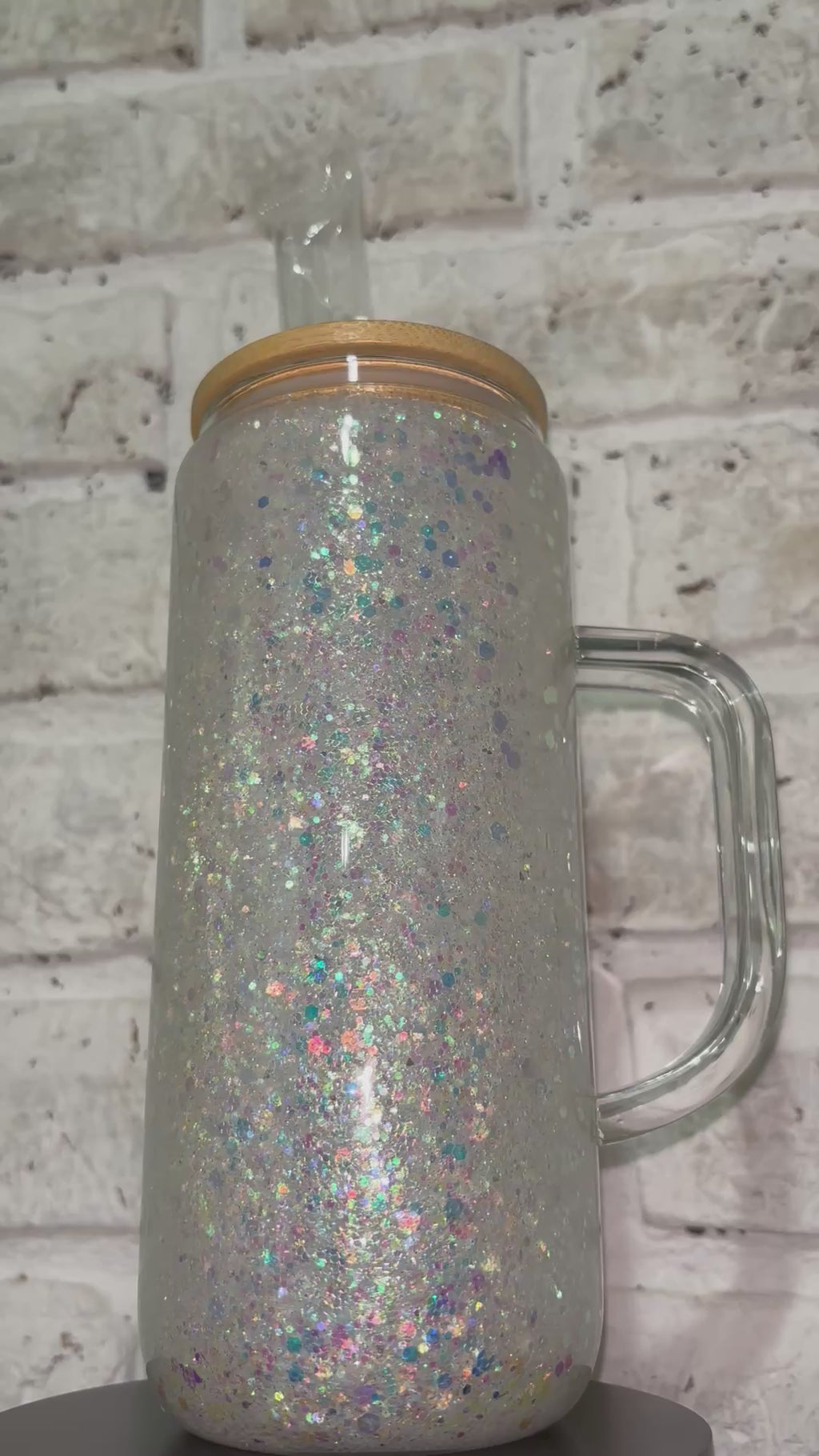 20oz Glass SnowGlobe Tumbler With Handle